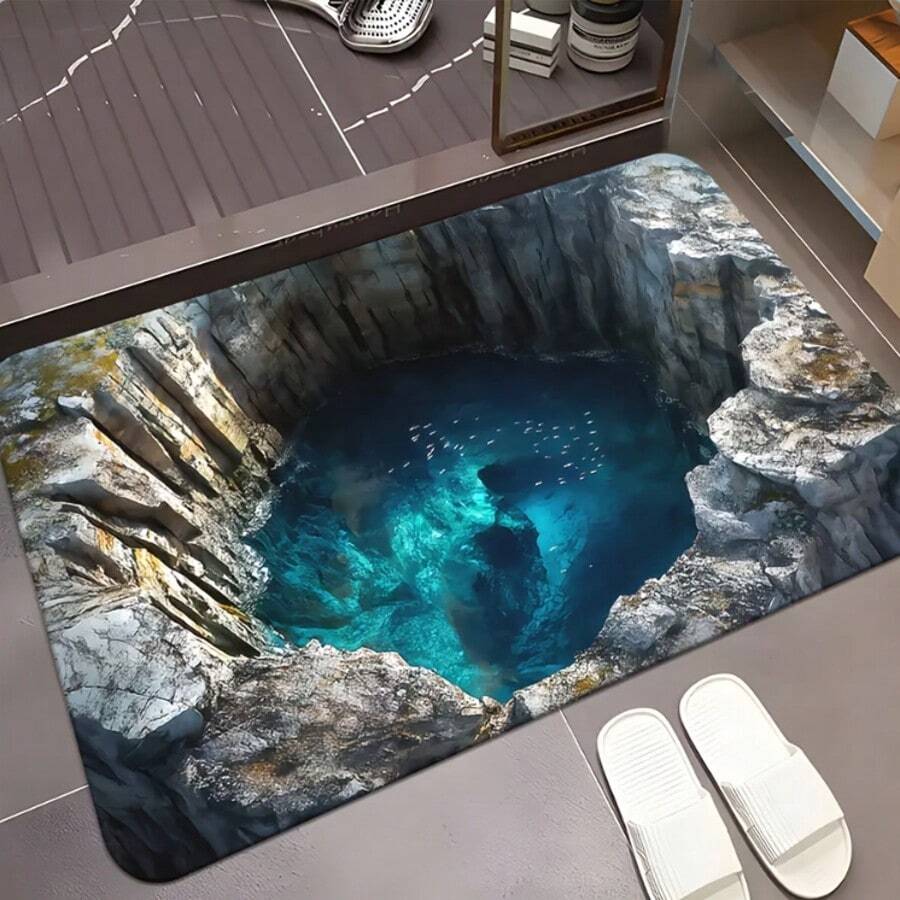 高清 3D 视觉效果地垫 - 防滑超薄浴室地垫，适用于卧室、客厅和浴室 - 由超细纤维制成，非常适合露营、野餐和瑜伽。