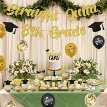 Juego de 49 decoraciones de graduación de 8º grado 2024, con purpurina dorada recta fuera de 8º grado, decoración de pasteles de 8º grado, globos de grado felicitaciones, suministros para fiestas de - 1 - Ver 4