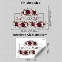 BRUP 1pc Boho Floral Watercolor Wall Sticker, Removable Vinyl Decal With "BADEZIMMER" Text For Bathroom Door, Elegant Vintage Home Decor, Perfect Housewarming Gift - 1PC - View 4