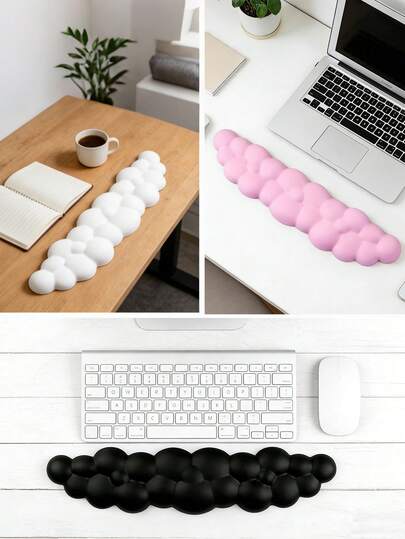 Wolkenförmige Leder Handgelenkauflage für Tastatur, Verlaufsverdickung, ergonomisches Design, Schmerzlinderung, Tastatur Handgelenkauflage, rutschfeste PU-Basis, geeignet für Büro, Studium und Dekoration