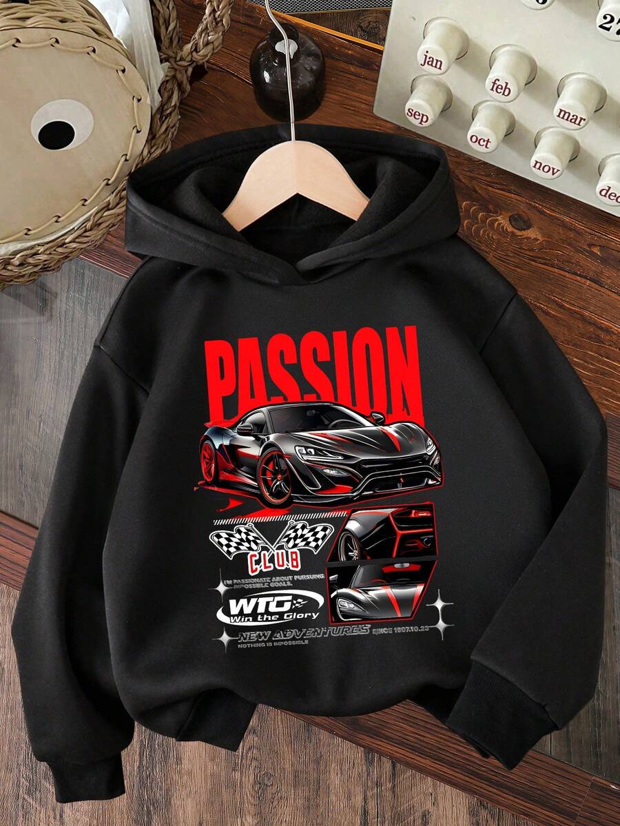 Young Boy Car Pattern Warm Sweatshirt - Black - View 1