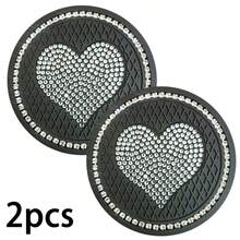 2 Stück funkelnde Strass-Herzförmige Getränkehalter, süßes Design elegant & auffallend, rutschfest stoßabsorbierend für eine veredeltes & komfortables Autoinnere - 2 Stück Strass-Herz-Untersetzer - Übersicht 12
