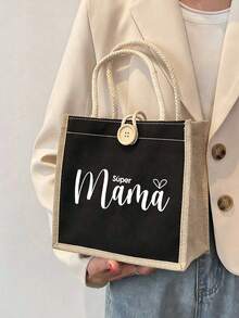 1 Stück Leinentasche mit "Mama" und Herzmuster Muster, beste Mama Grafik Tasche, Muttertagsgeschenk, lustiges Geschenk für Mama, Freundinnen, Schwestern, Aufbewahrungstasche, faltbare Einkaufstasche, leichte Kosmetiktasche, Reisetasche, großes Fassungsvermögen, perfektes Muttertagsgeschenk - Verschiedenfarbig - Übersicht 11