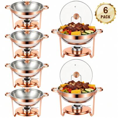 Round Chafing Dishes For Buffet 5 Qt,High Grade Chafing Dish Buffet Set, Full Size Pan Chafers And Buffet Warmers Sets ,316 Stainless Steel Chafing Dish Rolled-Edge Design Food Warmers For Parties,Buffet,Wedding,Birthday,Camping (RoseGold-Glass)