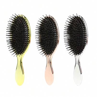 MASTERLEE 1pc Ionic Hair Brush With Bristles, Electroplated Handle, Head Massage Cushion Brush For Hair Care, Reduces Hair Breakage, Suitable For All Hair Types