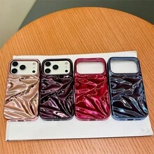 Koolife 1pc 3D Ripple Texture Royal Blue Electroplated Phone Case Compatible With IPhone 13 14 15 16 17 Pro Max Plus, Full Edge Protection Luxury Case, Eye-Catching High-End Design For Teen Girls Easter Gift - Blue - View 4