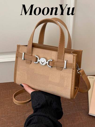 Túi xách vuông dành cho nữ, túi đeo vai màu kaki thời trang, thanh lịch và dễ thương.