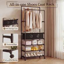 Metal Clothes Rack Double Rads Clothing Rail For Bedroom Portable Clothing Rack Clothes Storage Shelf With Storage Basket Holder Case - View 1