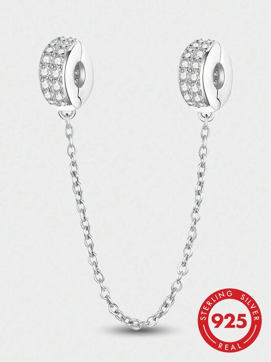 1件优雅925纯银双排立方氧化锆链吊坠，适合搭配女士手链、手镯、DIY首饰制作、约会礼物、精致女士首饰 - 雙排白鋯 - 查看 1