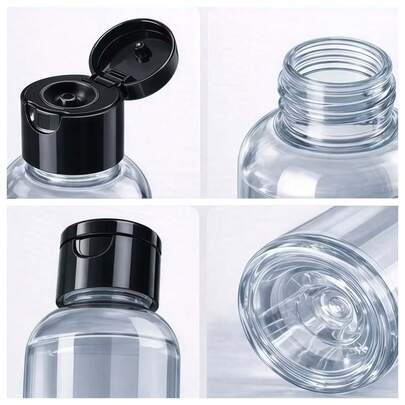 3.4oz Transparent Round Bottle With Flip Cap, Travel Empty Bottle, Cosmetic Refillable Container, Travel Bottle, Travel Container, Small Leak-Proof Squeeze Bottle With Black Flip Cap, Suitable For Toiletries, Shampoo, Lotion, Conditioner, Travel Makeup, Home Travel, Capacity Options: 10ml/30ml/60ml/100ml Portable Accessory Storage