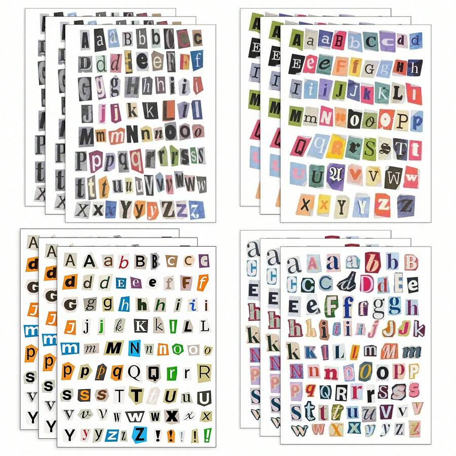 4/8/12sheets Magazine Letter Stickers Vintage Scrapbook Letters Stickers Small Ransom Alphabet Sticker For Scrapbooking Supplies Journaling Laptop Water Bottle DIY Crafts Gift Junk Journal - Letter 2 + New - View 1