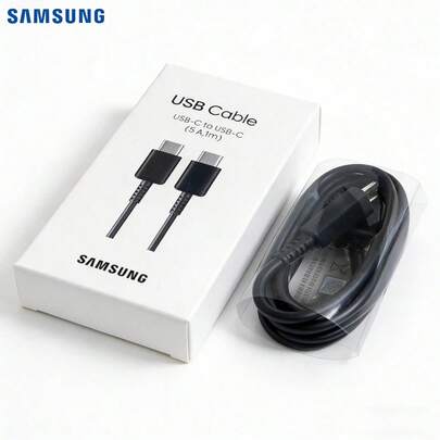 Samsung 双USB-C 5A快充数据线 EP-DN975，1米长，支持最高60W功率，兼容60W/45W/25W智能手机、平板电脑和笔记本电脑快充