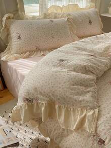 4pcs Lace Bedding Set, Soft & Comfortable Bedroom Linens, Floral Cartoon Pattern Design, Breathable Soft All-Season Bedding Set Including 1 Duvet Cover, 1 Bed Sheet, 2 Pillowcases, No Filling, Suitable For Bedroom, Dorm, Home Use, Multiple Sizes Available - Baby Pink - View 7