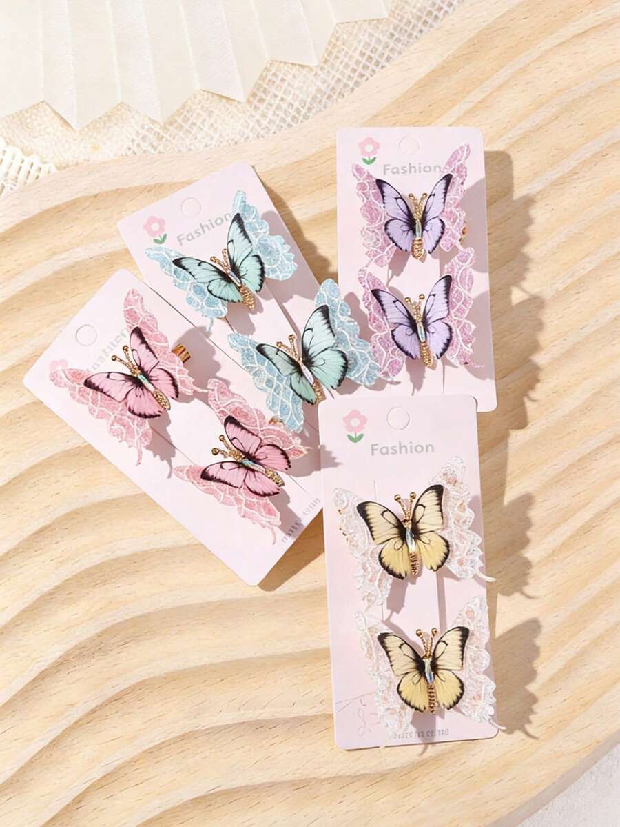 Hai chiếc kẹp tóc hình bướm đính đá lấp lánh mới, hoàn hảo cho tóc mái hoặc tóc đuôi ngựa. - Nhiều màu - Xem 1