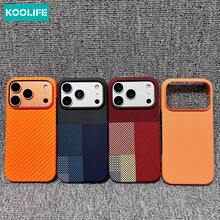 Koolife 純色碳纖維斜紋啞光半包手機殼，相容 iPhone 17 Pro Max、Apple 17 Pro 與 17，韓系時尚耐用商務設計，男女皆宜，聖誕節、情人節、復活節、生日等節慶理想送禮選擇 - 粗橙條紋 非磁吸款 - 查看 5