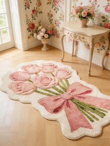 1pc Pink Rose Bouquet Pattern Decorative Carpet, Decorative Rug, Bedroom Decor, Small Rug, Carpet, Home Decor, Living Room Carpet, Living Room Small Rug, Bedroom Rug, Living Room Home Decor, Outdoor Rug, Washable Rug, Mother's Day Gift - Multicolor - View 2