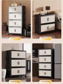 1pc 15.7-25.5 Inch Foldable Plastic Storage Cabinet, Collapsible Storage Box, Kitchen Dining Utensil Cabinet, Kitchen Organizer Rack, Living Room Toy Cabinet, Slim Gap Organizer, Kitchen Slim Storage Cabinet, Christmas Gift, Storage Box, Under Bed Storage - Black and White - View 11