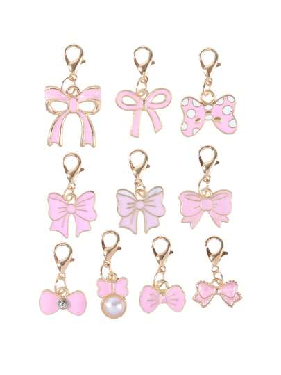 10个粉色蝴蝶结吊坠，用于珠宝制作，可爱蝴蝶结吊坠，可用于DIY制作手链、耳环，珠宝工艺材料