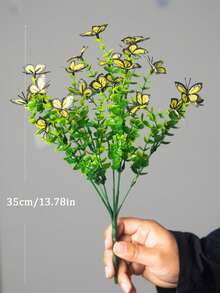 Kmitang 35cm 7 Gabeln künstliche Eukalyptuspflanzen mit Schmetterlingsblüten, Fake Eukalyptuszweige Blätter tropische falsche Gräser Kunststoff Grünpflanze für Heim Garten Party Hochzeit Rasen Dekoration ohne Topf 1 Stück - Verschiedenfarbig - Übersicht 13