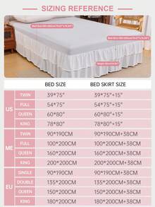 1pc Ruffle Bed Skirt, 15 Inch Drop, Easy Installation, Non-Slip Super Soft Bed Cover With Platform, Romantic Style, Suitable For Home Bedding And School Dorm, Machine Washable - White - View 3