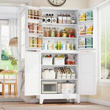 74.8" Tall Metal Food Cabinet, White Kitchen Pantry Cabinet, Storage Cabinets With 4 Door And 4 Adjustable Shelves, Steel Freestanding Cupboard For Kitchen Dining Room Living Room Bathroom - trắng - Xem 1