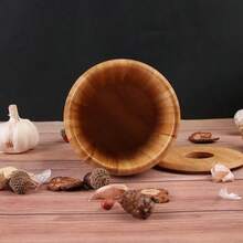 土豆捣碎器、蒜蓉压碎器、竹制研钵和研杵、传统手动蒜蓉研磨器 - 竹色 - 查看 5