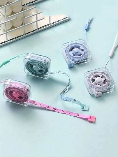 2m/6ft Cute Soft Tape Measure | Portable, Extensible With Locking Mechanism, Clear CM/Inch Markings - Ideal For Tailoring, Home, Waist, Bust, Height Measurements | Durable, Easy Storage, Wipeable Transparent Case With Hanging Ring, Made Of PC