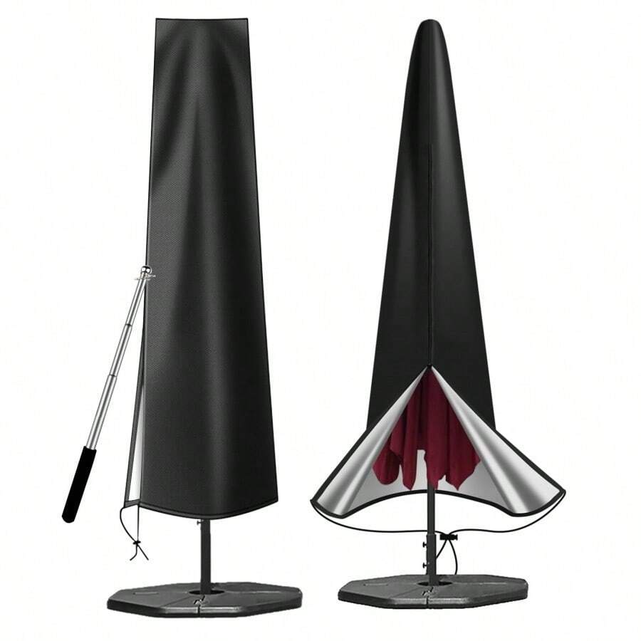 Housse de parapluie imperméable et pare-soleil - Style cantilever - Tissu Oxford imperméable - Housse de parapluie de patio extérieur - Convient pour : parasols de jardin extérieur de 190 x 50 x 30 cm - Noir - Voir 1