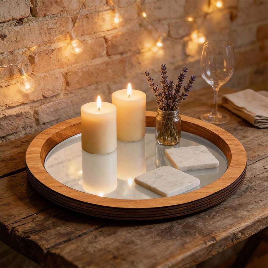 Wooden Candle Holder Tray Decorative Round Candle Holder Plate For Table Centerpiece Decor - 1Pc Yellow - View 1
