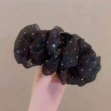 1个女士星光薄纱蝴蝶结发夹，优雅时尚配饰，适合日常佩戴，夏季沙滩发夹，度假发夹，旅行，生日礼物 - 黑色 - 查看 8