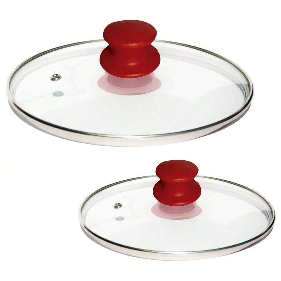 Kit 2 Tampas 32 e 40cm de Vidro Resistente Panelas e Frigideiras com Puxador de Plástico ou Madeira - Vermelho - Visão 1