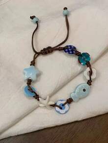 1件装女士度假风甜美鱼星花编织手链，适合日常佩戴 - 彩色 - 查看 4