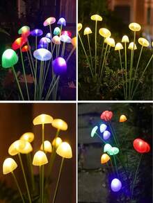 1个10LED/8LED/6LED户外花园灯，太阳能蘑菇/水母造型草坪灯，暖白光/变色，适用于户外小径、花园、庭院、景观照明装饰 - 多色 - 查看 11