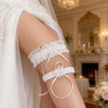Wedding Garter Set Lace Bridal Garter Elastic Floral Garter Bride Blue White - White - View 3