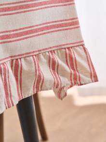 1pc Light Red Fresh Striped Ruffle Tablecloth, American Farmhouse Style Minimalist Decor, Rectangular For Dining Table, Coffee Table, TV Stand, Entryway, Suitable For Holidays, Parties, Weddings, Banquets, Home, Office, Outdoor Picnic, All Seasons - Red - View 8