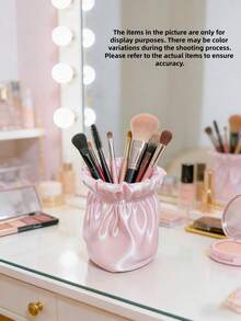 1个优雅丝绸面料收纳筒，奢华法式缎面桌面收纳盒 - 彩色 - 查看 12