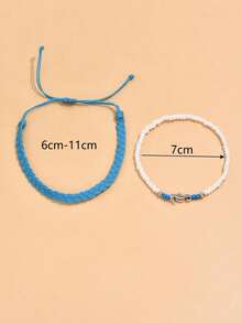 2 chiếc vòng chân phong cách biển Bohemian tinh tế, thời trang và thanh lịch: Hình cá ngựa và họa tiết hạt cườm, phù hợp cho phụ nữ mặc hàng ngày, dự tiệc, đi biển hoặc đi nghỉ mát. - Màu xanh lam - Xem 4