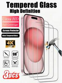 3片装高清钢化玻璃屏幕保护膜，兼容 17e/17 Pro Max/17 Pro/17 Air/17/16e/16 Pro Max/16 Pro/16 Plus/16/15 Pro Max/15 Pro/15 Plus/15/14/13/12，有效保护手机屏幕免受刮擦和冲击，触感灵敏顺滑，兼容手机壳。 - 無色 - 查看 42