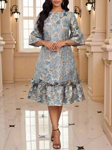 Váy dài vừa phải viền bèo nhún Jacquard dự tiệc thanh lịch dành cho nữ - Nhiều màu - Xem 5