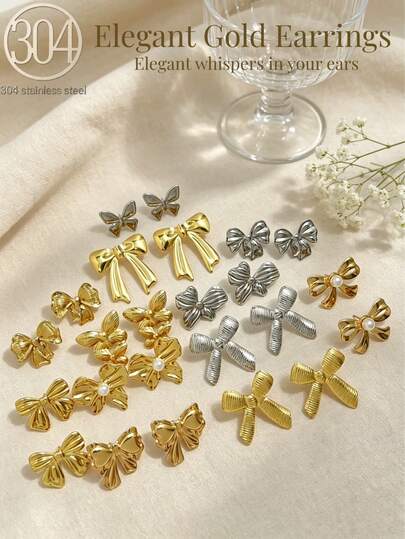 1-10 Pairs Fashionable Elegant Personalized Gold Earrings. These Graceful Vintage Earrings Are Made Of High-Quality Stainless Steel And Plated With 18K Gold, Making Them The Perfect Choice For Festive Occasions. Stainless Steel Earrings, Elegant Ladies Earrings