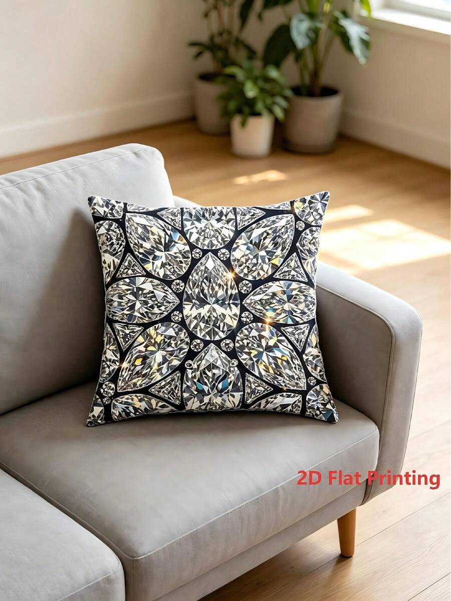 1/2/4pcs Luxury Diamond Pattern 2D Single-Sided Printed Throw Pillow Cover, Without Pillow Insert, Sparkling Rhinestone Decor Cushion Cover For Indoor Sofa Bedroom And Outdoor Patio Camping Decor - A - View 1