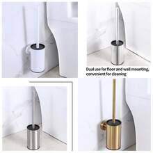 1pc Stainless Steel Toilet Brush, Compact Space-Saving Design, Ergonomic Deep Cleaning Handle, Leak-Proof And Easy Assembly Bathroom Cleaning Tool, Efficient Sanitary Maintenance | Easy Clean Material, Toilet Accessories - Floor-Standing Or Wall-Mounted Options - Multicolor - View 3