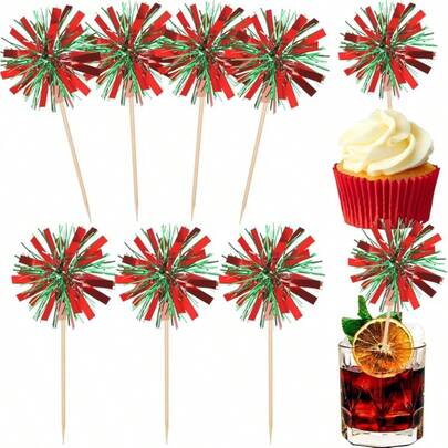 10/20pcs Colorful Foil Firework Shaped Cake Decorations, Sparkling Firework Cake Decor For Christmas, Birthday Party, New Year, Anniversary, Valentine's Day