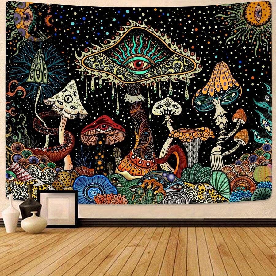 1件梦幻风格中式主题墙饰(通用)——聚氨酯织物艺术壁画,适用于家居、办公室和冥想区。可用于派对、客厅、卧室、办公室或瑜伽室的墙面装饰。是客厅、卧室和宿舍的理想之选。暗黑嬉皮/万圣节挂毯墙饰:哥特骷髅、黑猫和图书馆书籍挂毯——适用于卧室、客厅和宿舍。 - 1PC - 查看 1