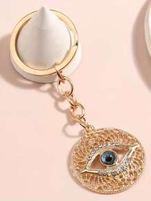 Porte-clés femme haut de gamme à la mode avec pendentif œil maléfique en strass, cordon et anneau de clé de voiture unique - Or-Nouveau - Voir 6