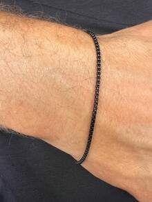 2pcs Minimal Black Box Chain Bracelets, Stainless Steel Double Layer Thin Link Wristbands For Men, Simple Daily Stackable Jewelry, Birthday Presents - Black - View 7