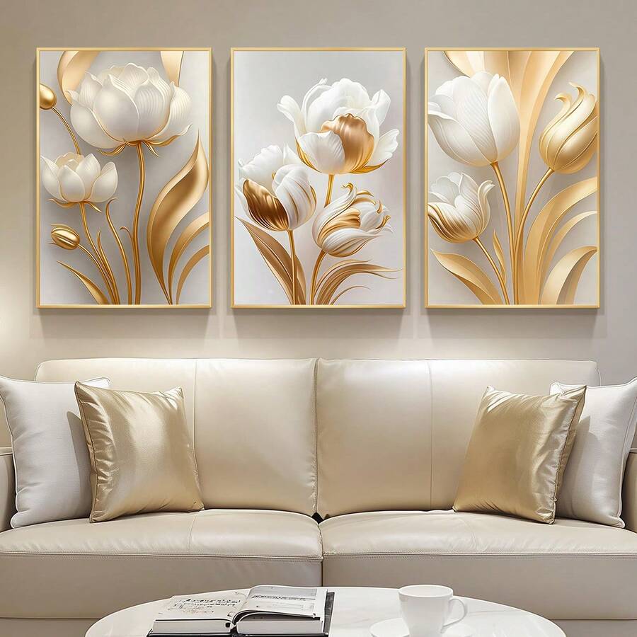 3 buah Lukisan Kanvas Motif Bunga Musim Semi, Seni Dinding Bunga Abstrak Tanpa Bingkai, Poster Botani Modern Cocok untuk Dibingkai Sendiri, Hadiah Pindah Rumah yang Elegan, Dekorasi Rumah dan Kantor Kanvas Tahan Air - A - View 1