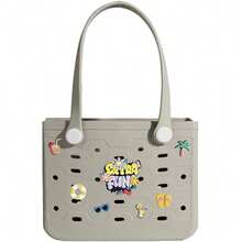 Oversized EVA Beach Tote Bag, Multi-Size Durable Rubber Tote Handbag For Women, Lightweight & Breathable Open Top Shopping Bag, Waterproof Sand Resistant Shoulder Bag, Quick Dry Easy Clean, Perfect For Pool Beach Vacation Travel Camping Casual Outings, DIY Ready Solid Color Basket Bag - 彩色 - 查看 16