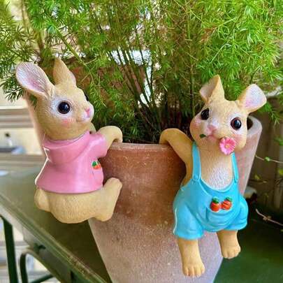 1pc Rabbit Hanging Planter Decor For Fish Tank, Cute Rabbit Design Aquarium Ornament, Convenient Hanging On Tank Edge, For Aquatic Environment, Ideal For Fish Tank And Office Desk Scenery, Creating A Fresh Pastoral Underwater Landscape