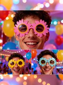 6pcs/3pcs/1pc Colorful Sunflower Photo Booth Props, Spring Daisy Party Glasses, Hawaiian Decorations, Personalized Party Atmosphere Supplies, Suitable For Birthday Party, Summer Beach, Lawn Music Festival And Holiday Costumes (Random Color) - 太陽花 - 查看 7